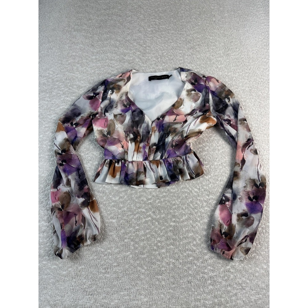 House of Harlow 1960 x Revolve Blouse Womens XS Purple Floral Peplum Long Sleeve